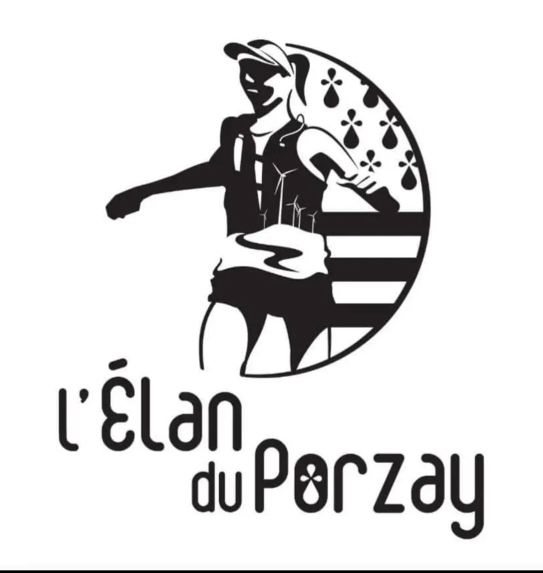 logo en noir et blanc d'un homme courant drapeau breton
